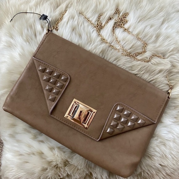 MMS Design Studio Handbags - NWT - light tan/brown crossbody bag with gold chain